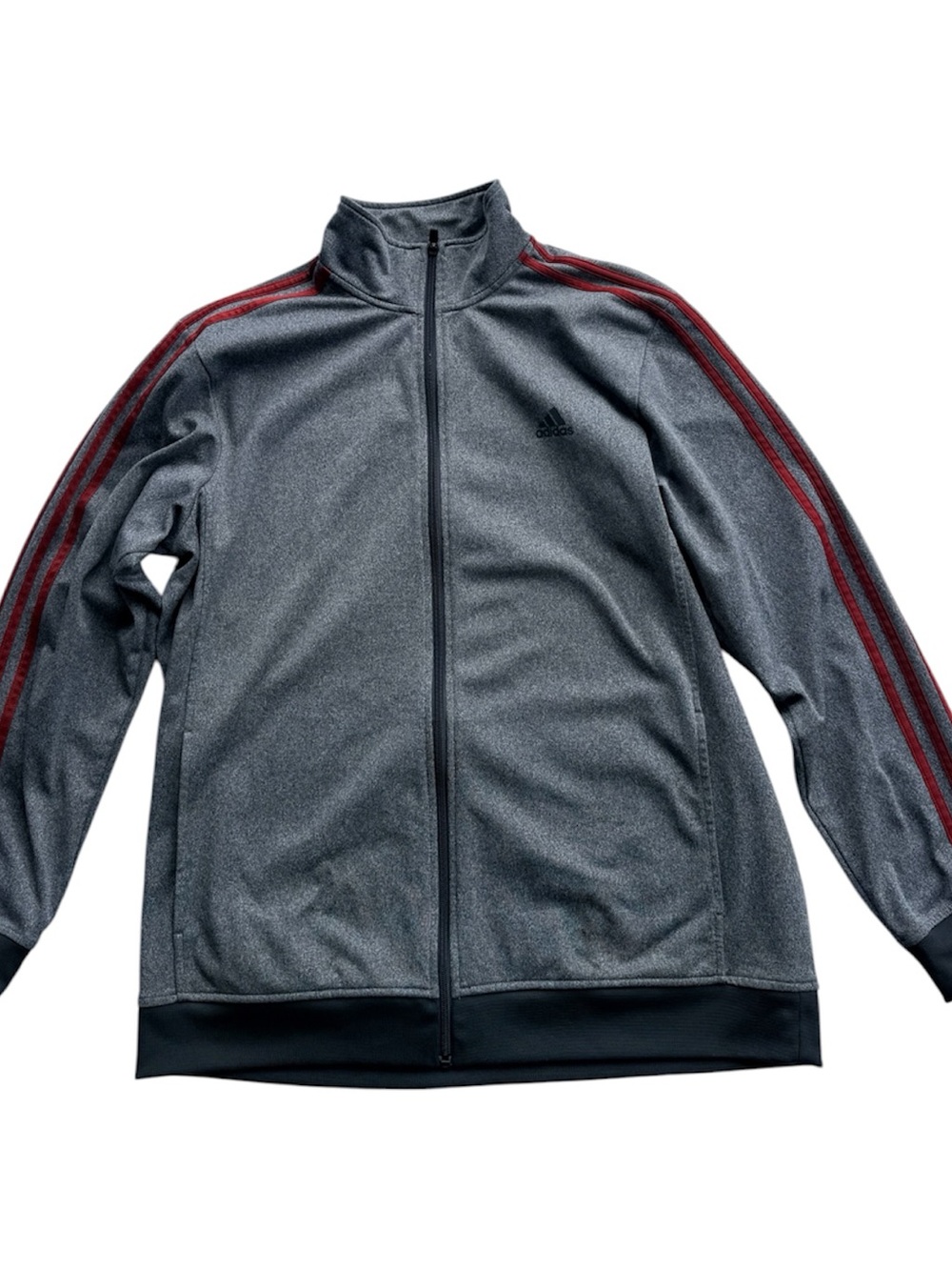 ADIDAS Gray Performance Track Jacket with Red Sleeve Stripes